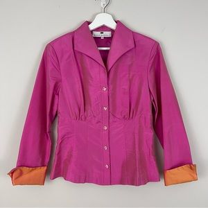 Marisa Baratelli 100% Thai Silk Bow Back Button Front Top